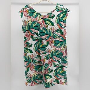 T by Talbots Cross Back Tropical Fronds Print Cap Sleeve Dress, Women's Medium